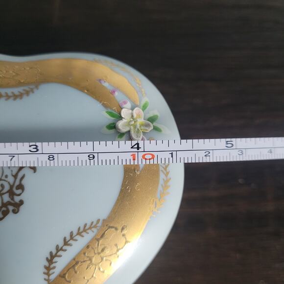 Vintage Porcelain Heart Trinket Box Gold Gilt Floral Lid Small Jewelry Box w/Lid - Picture 9 of 10